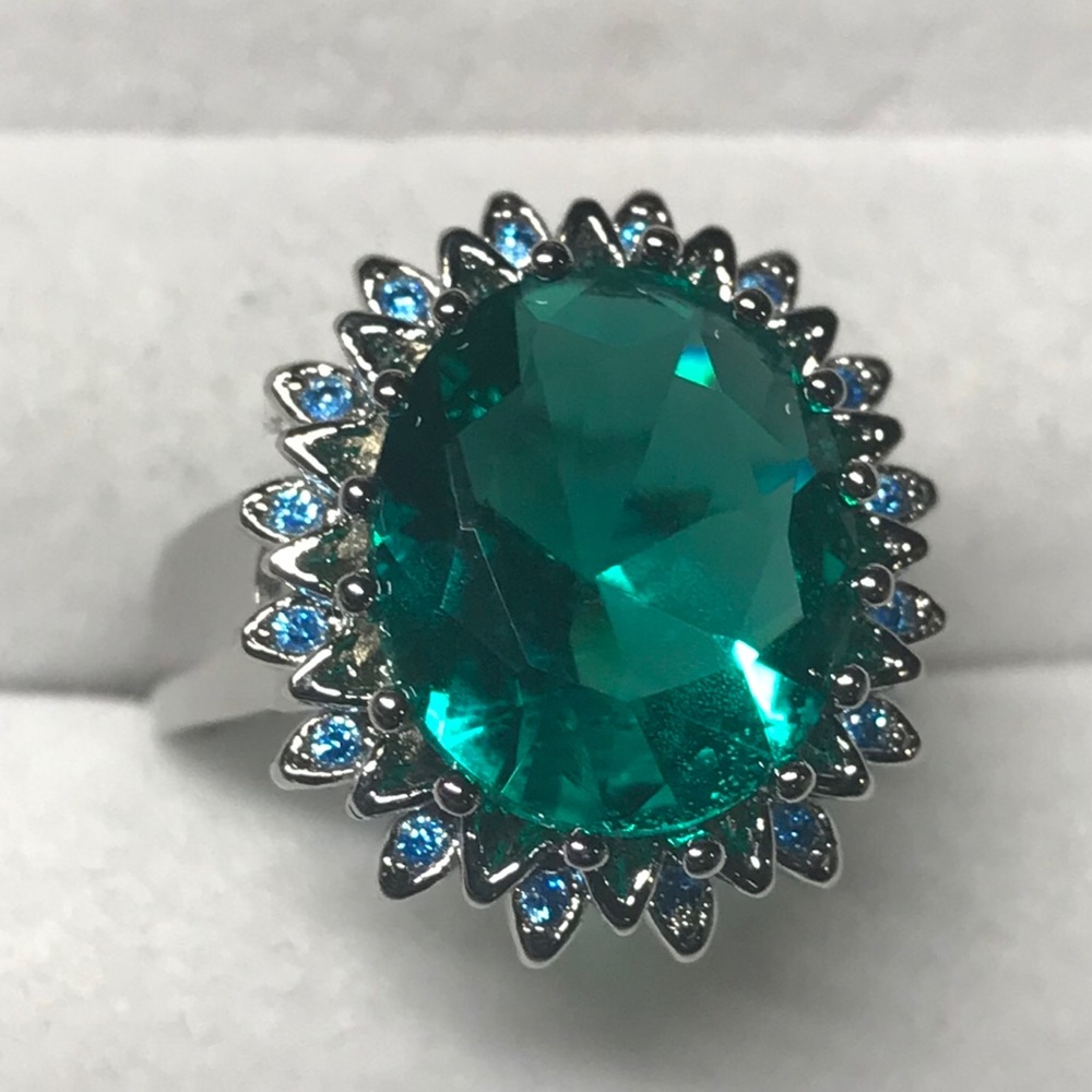 Size 7.5, Sterling Silver “Emerald” Ring